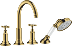 Смеситель на край ванны Axor Montreux, на 4 отверстия, с крестообразными рукоятками, полированное золото арт. 16546990
