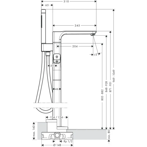 Купить купить термостат для ванны axor urquiola, напольный, полированное золото арт. 11422990