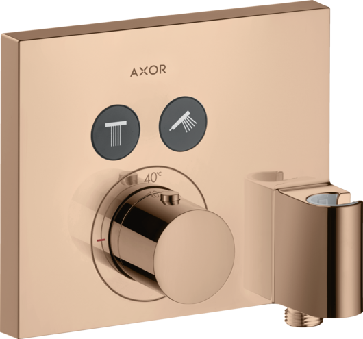 Купить купить термостат axor showerselect для 2 потребителей, скрытого монтажа, квадратный, со шланговым подключением и держателем душа, полированное красное золото арт. 36712300