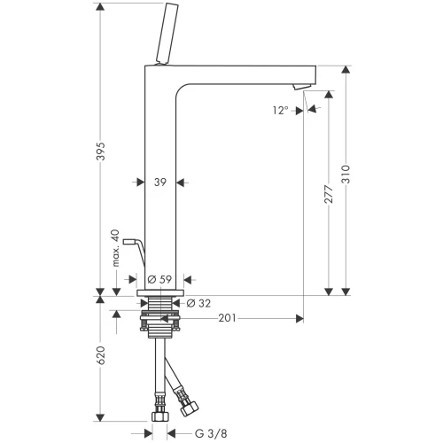 Купить купить смеситель для раковины axor citterio 280, с тонкой рукояткой, для накладной раковины, со сливным гарнитуром, хром арт. 39020000