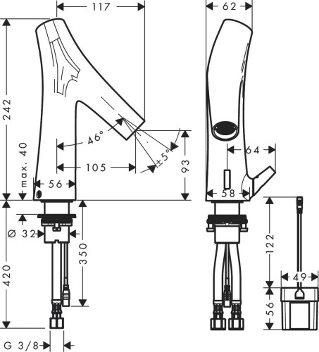 Купить купить смеситель для раковины axor starck organic, электронный, с регулировкой температуры, питание от батареек, хром арт. 12171000