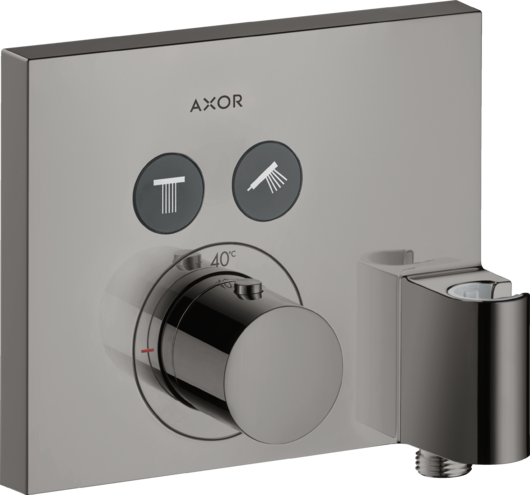 Купить купить термостат axor showerselect для 2 потребителей, скрытого монтажа, квадратный, со шланговым подключением и держателем душа, полированный черный, хром арт. 36712330