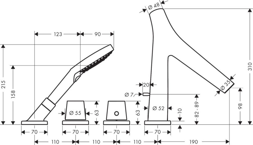 Купить купить термостат на край ванны axor starck organic, на 4 отверстия, хром арт. 12425000