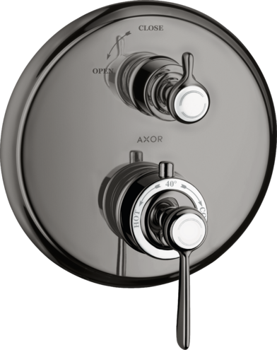 Купить купить термостат axor montreux, с запорным вентилем, с рычаговой рукояткой, полированный черный, хром арт. 16801330