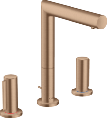 Смеситель для раковины AXOR Uno на 3 отверстия, 200, с рукоятками zero, со сливным гарнитуром, шлифованное красное золото арт. 45133310