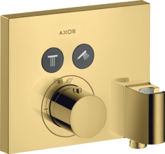 Термостат AXOR ShowerSelect для 2 потребителей, скрытого монтажа, квадратный, со шланговым подключением и держателем душа, полированное золото арт. 36712990