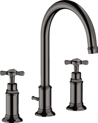 Смеситель для раковины Axor Montreux 180, на 3 отверстия, с крестообразными рукоятками, со сливным гарнитуром, полированный черный, хром арт. 16513330