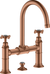 Смеситель для раковины Axor Montreux 220, с 2 крестообразными рукоятками, со сливным гарнитуром, шлифованное красное золото арт. 16510310