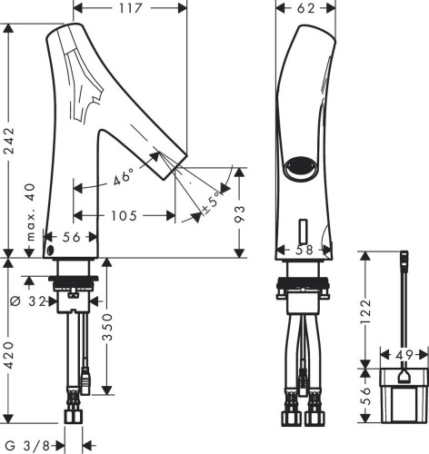 Купить купить смеситель для раковины axor starck organic, электронный, без регулировки температуры, питание от батареек, хром арт. 12172000