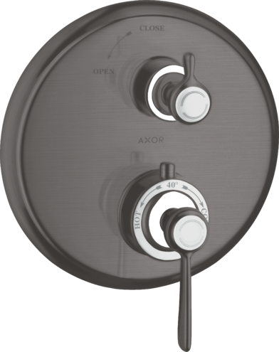 Купить купить термостат axor montreux, с запорным вентилем, с рычаговой рукояткой, шлифованный черный, хром арт. 16801340