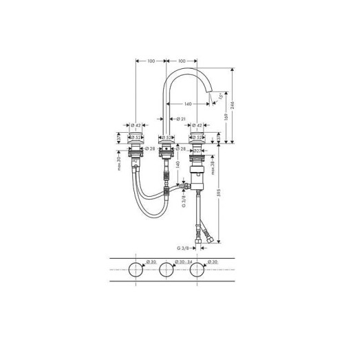 Купить купить смеситель для раковины axor select 170, на 3 отверстия, со сливным клапаном push-open, полированный черный, хром арт. 48070330