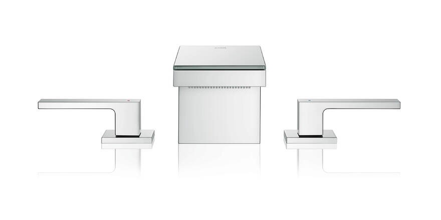 Купить купить смеситель для раковины axor myedition на 3 отверстия 70 со сливным клапаном push-open, зеркальный, хром арт. 47050000