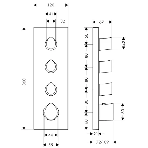 Купить купить модуль термостата axor starck organic, 360/120, скрытого монтажа, шлифованная бронза арт. 12717140