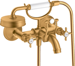 Смеситель для ванны Axor Montreux, внешнего монтажа, с 2 крестообразными рукоятками, шлифованное золото арт. 16540250
