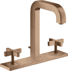 Смеситель для раковины AXOR Citterio на 3 отверстия, 170, с изливом 140 мм, с крестообразными рукоятками, с панелью, со сливным гарнитуром, матовое красное золото арт. 39134310