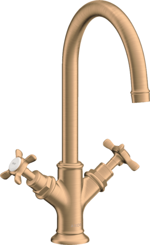 Купить купить смеситель для раковины axor montreux 210, с 2 крестообразными рукоятками, со сливным гарнитуром, шлифованная бронза арт. 16502140