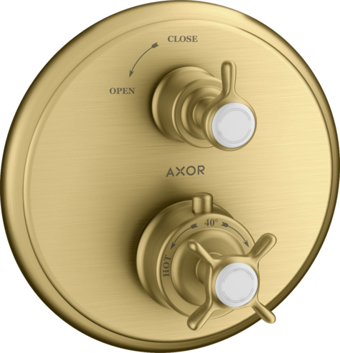 Купить купить термостат axor montreux, с запорным вентилем, с крестообразной рукояткой, шлифованное золото арт. 16800250