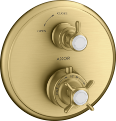 Термостат Axor Montreux, с запорным вентилем, с крестообразной рукояткой, шлифованное золото арт. 16800250
