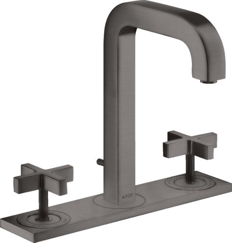 Купить купить смеситель для раковины axor citterio на 3 отверстия, 170, с изливом 140 мм, с крестообразными рукоятками, с панелью, со сливным гарнитуром, матовый черный, хром арт. 39134340