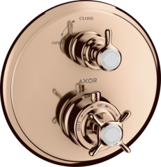 Термостат Axor Montreux, с запорным вентилем, с крестообразной рукояткой, полированное красное золото арт. 16800300