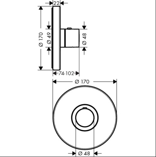 Купить купить термостат axor showerselect highflow, скрытого монтажа, круглый, полированное золото арт. 36721990
