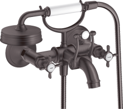 Смеситель для ванны Axor Montreux, внешнего монтажа, с 2 крестообразными рукоятками, шлифованный черный, хром арт. 16540340