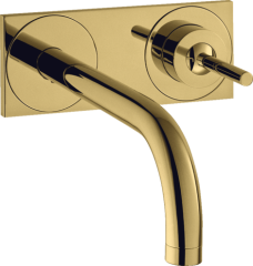 Смеситель для раковины AXOR Uno настенный, с изливом 225 мм, с панелью, полированное золото арт. 38115990