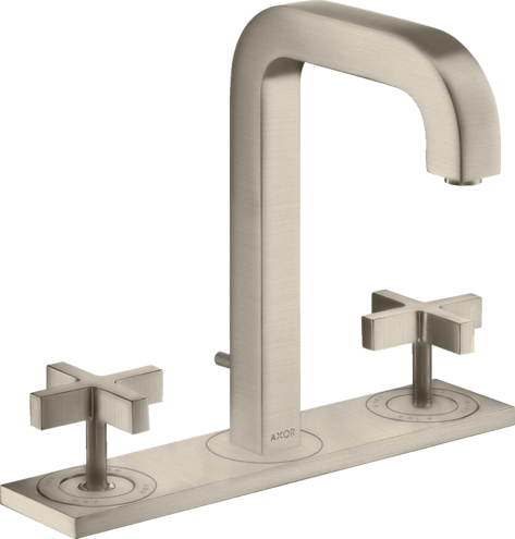 Купить купить смеситель для раковины axor citterio на 3 отверстия, 170, с изливом 140 мм, с крестообразными рукоятками, с панелью, со сливным гарнитуром, матовый никель арт. 39134820