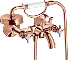 Смеситель для ванны Axor Montreux, внешнего монтажа, с 2 крестообразными рукоятками, полированное красное золото арт. 16540300