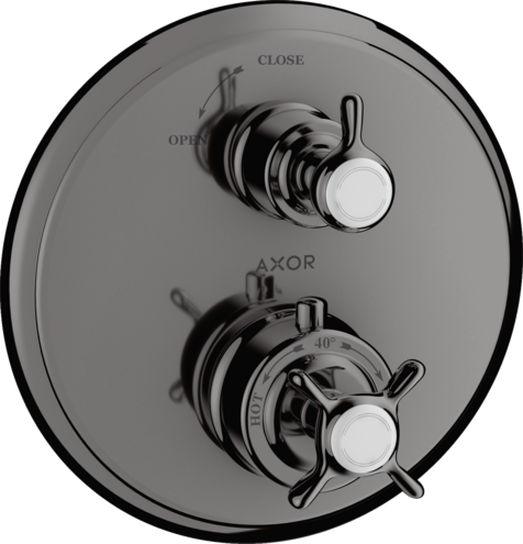 Купить купить термостат axor montreux, с запорным вентилем, с крестообразной рукояткой, полированный черный, хром арт. 16800330