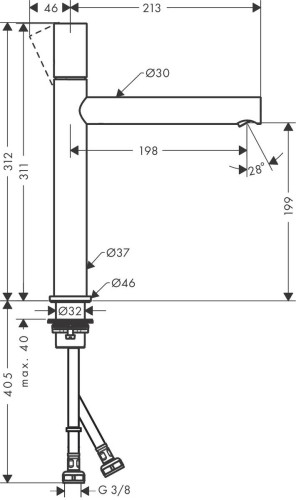 Купить купить смеситель для раковины axor uno 200, с рукояткой zero с незапираемым сливным набором, шлифованный черный, хром арт. 45003340