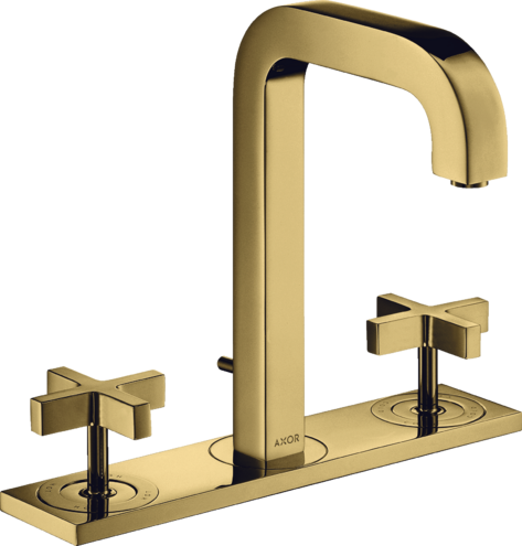 Купить купить смеситель для раковины axor citterio на 3 отверстия, 170, с изливом 140 мм, с крестообразными рукоятками, с панелью, со сливным гарнитуром, полированное золото арт. 39134990