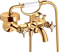 Смеситель для ванны Axor Montreux, внешнего монтажа, с 2 крестообразными рукоятками, полированное золото арт. 16540990