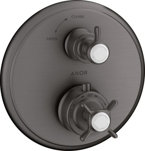 Купить купить термостат axor montreux, с запорным вентилем, с крестообразной рукояткой, шлифованный черный, хром арт. 16800340