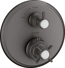 Термостат Axor Montreux, с запорным вентилем, с крестообразной рукояткой, шлифованный черный, хром арт. 16800340