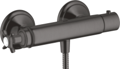 Термостат для душа Axor Montreux, внешнего монтажа, с крестообразной рукояткой, шлифованный черный, хром арт. 16261340