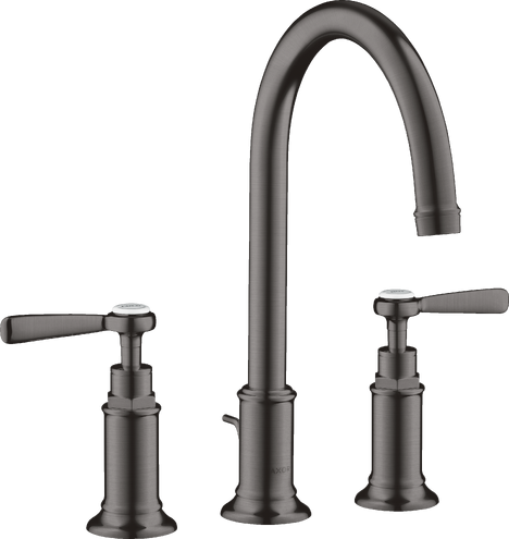 Купить купить смеситель для раковины axor montreux 180, на 3 отверстия, с рычаговыми рукоятками, со сливным гарнитуром, шлифованный черный, хром арт. 16514340