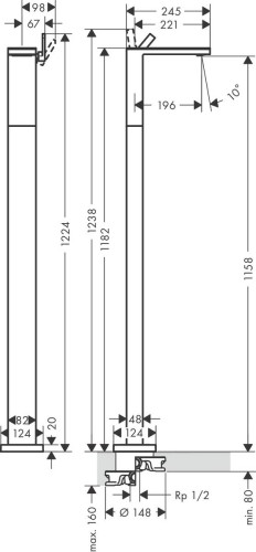 Купить купить смеситель для раковины axor myedition напольный со сливным клапаном push-open без панели, хром арт. 47042000