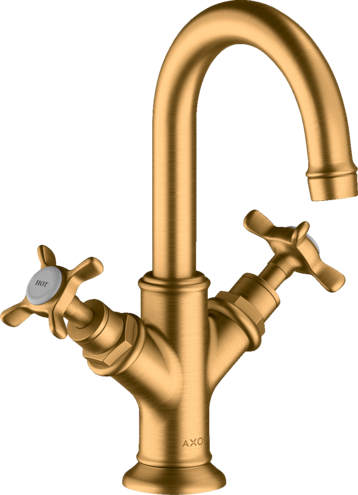 Купить купить смеситель для раковины axor montreux 160, с 2 крестообразными рукоятками, со сливным гарнитуром, для гостевой раковины, шлифованное золото арт. 16505250