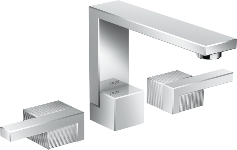 Купить купить смеситель для раковины axor edge на 3 отверстия 130 со сливным клапаном push-open с алмазной огранкой, хром арт. 46051000