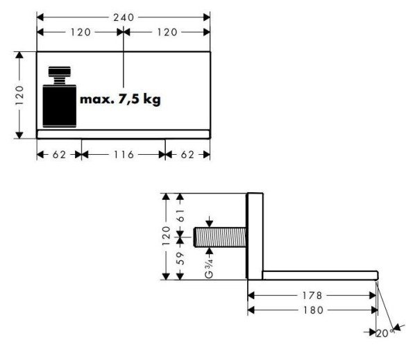 Купить купить излив с ливневым потоком axor showersolutions 240/120, скрытого монтажа g 3/4, хром арт. 10942000