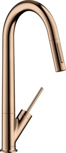 Купить купить смеситель для кухни axor starck 270, однорычажный, с вытяжным душем, полированное красное золото арт. 10821300