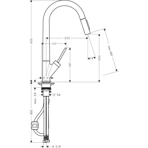 Купить купить смеситель для кухни axor starck 270, однорычажный, с вытяжным душем, полированное красное золото арт. 10821300