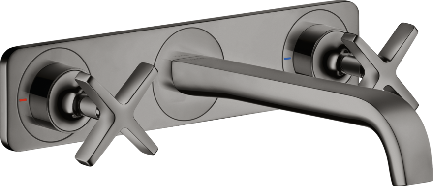 Купить купить смеситель для раковины axor citterio e на 3 отверстия, скрытого монтажа, с изливом 220 мм, с панелью, полированный черный, хром арт. 36115330