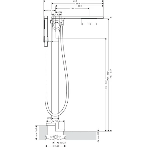 Купить купить смеситель для ванны axor massaud, однорычажный, напольный, полированный черный, хром арт. 18450330