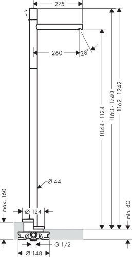 Купить купить смеситель для раковины axor uno однорычажный, напольный, с рукояткой zero, без сливного набора, полированное золото арт. 45037990