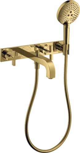 Купить купить смеситель для ванны axor citterio на 3 отверстия, настенный, с крестообразными рукоятками, с панелью, полированное золото арт. 39441990