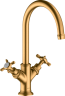 Купить купить смеситель для раковины axor montreux 210, с 2 крестообразными рукоятками, с не запираемым сливным набором, шлифованное золото арт. 16506250