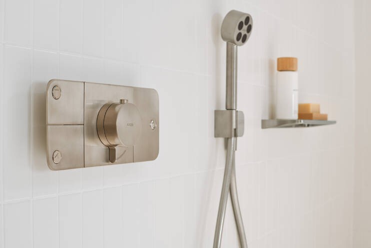 Купить купить термостат для 3 потребителей, axor one, скрытого монтажа, шлифованный никель арт. 45713820