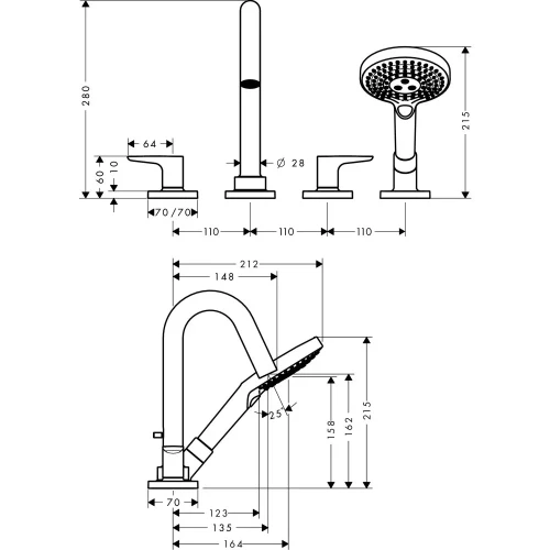 Купить купить смеситель на край ванны axor citterio m на 4 отверстия с рычаговыми рукоятками, хром арт. 34444000